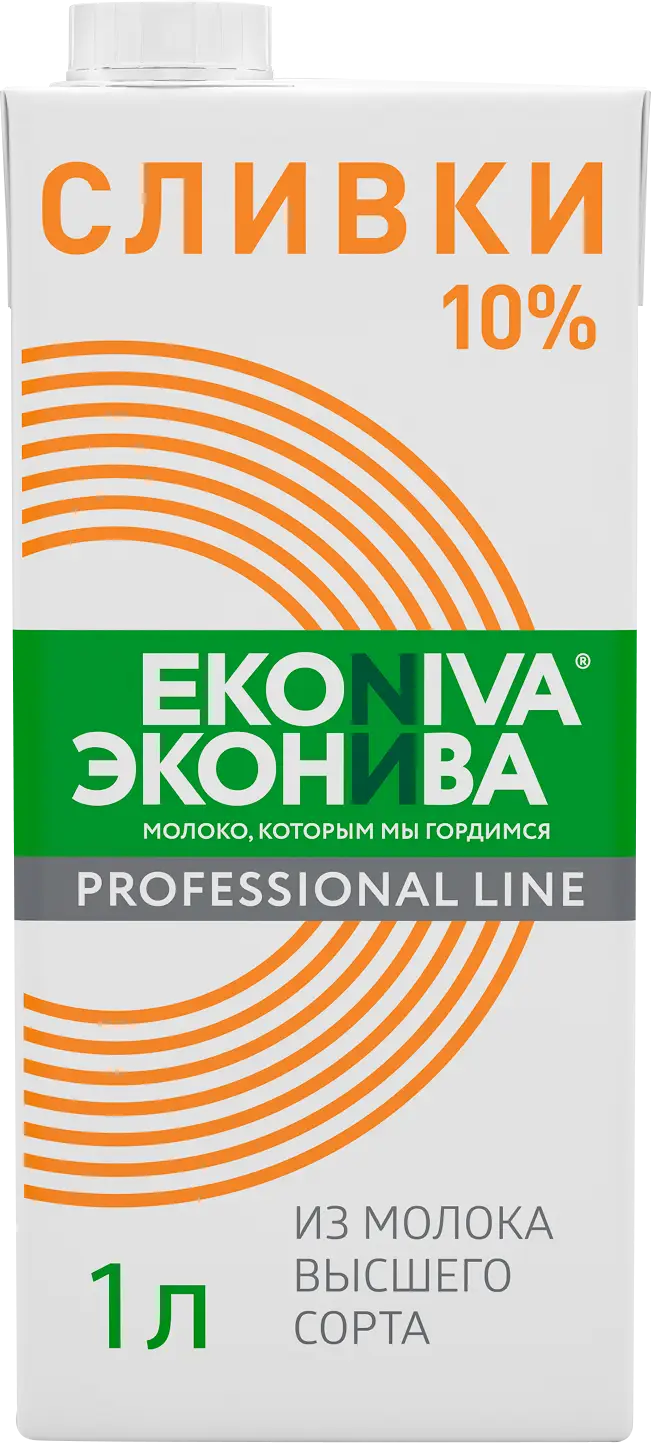 Изображение товара Сливки ультрапастеризованные Эконива 10% 1 л натуральные