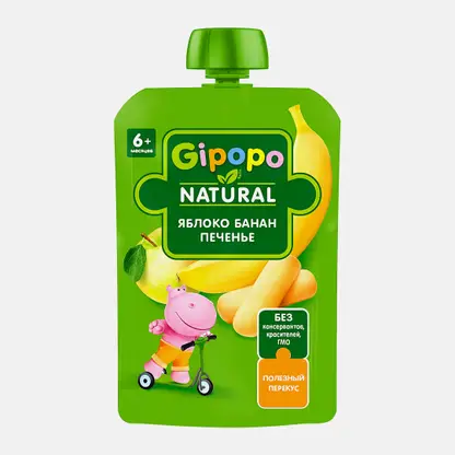Пюре детское Gipopo Яблоко-банан-печенье-сливки с 6 месяцев 90г