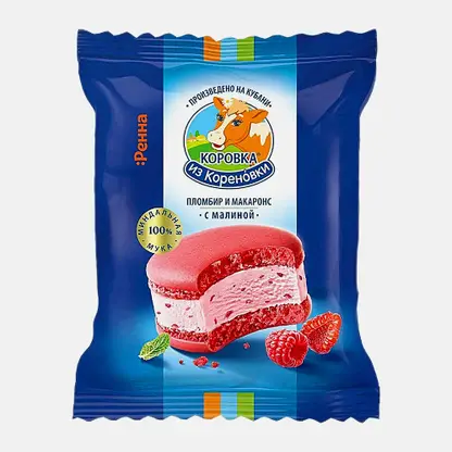 Мороженое пломбир Макаронс с малиной Коровка из Кореновки 15% 70г