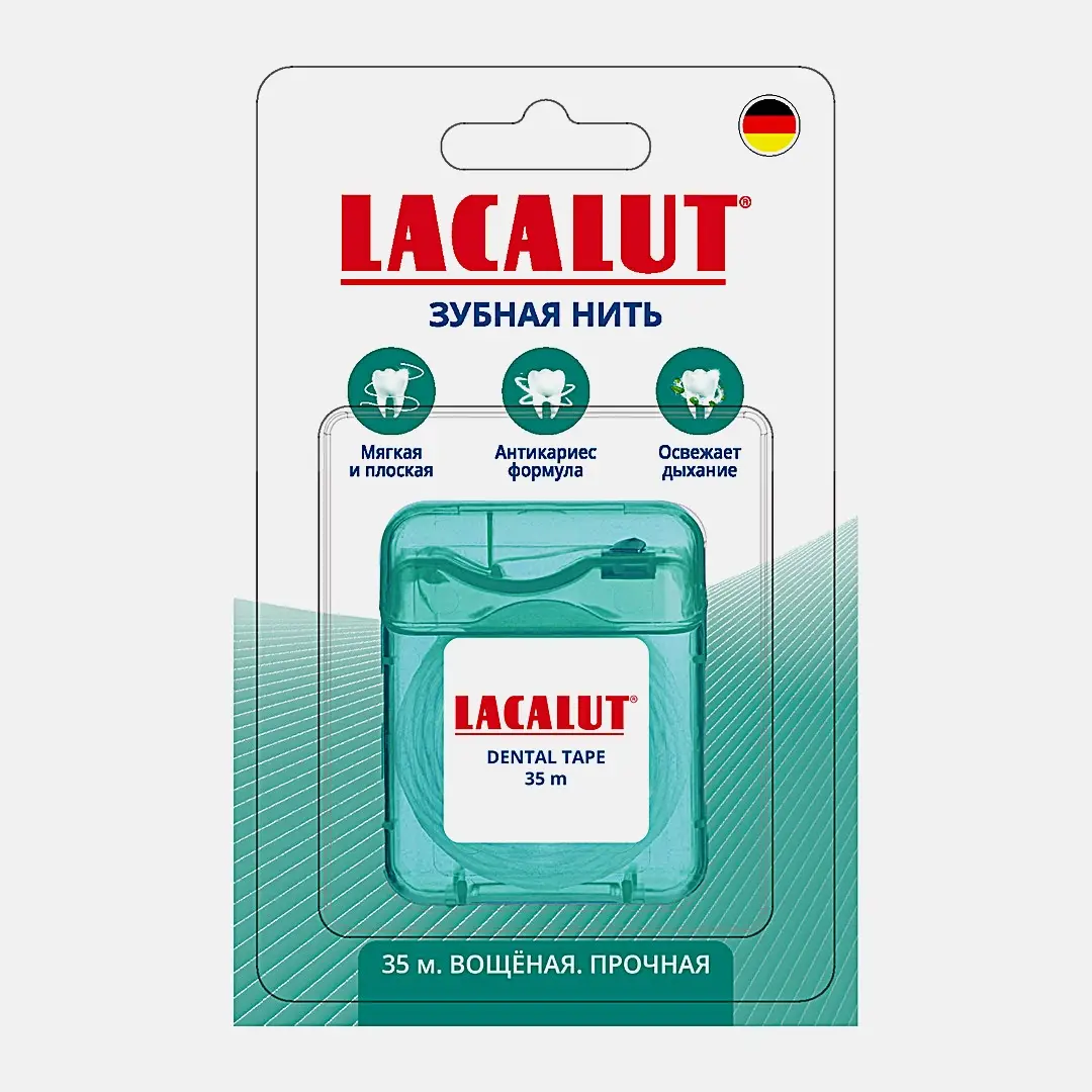 Зубная нить вощеная прочная Lacalut Dental Tape 35м Зубная нить вощеная прочная Lacalut Dental Tape 35м