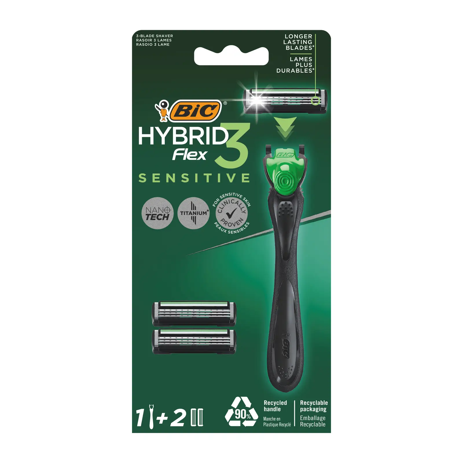 Бритва мужская BIC Hybrid 3 Flex Sensitive 3 лезвия и 2 кассеты
