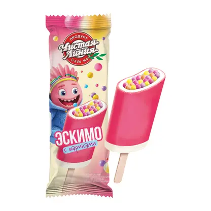 Изображение товара Мороженое эскимо с рисовыми шариками в малиновой глазури Чистая линия 12% 70г