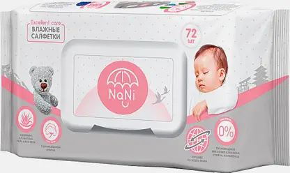 Салфетки влажные Nani детские с клапаном 72шт