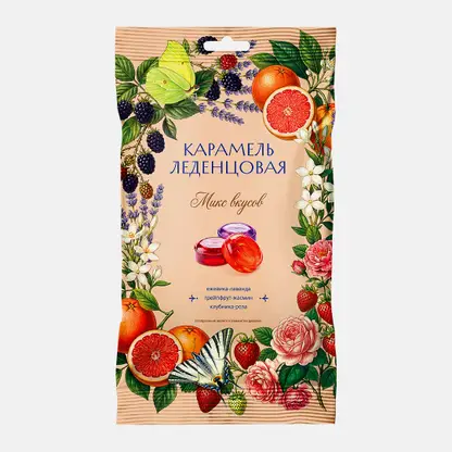 Карамель леденцовая со вкусом цветов и фруктов 100г
