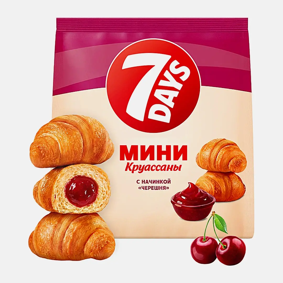 Мини-круассаны с начинкой Черешня 7Days 265г Мини-круассаны с начинкой Черешня 7Days 265г