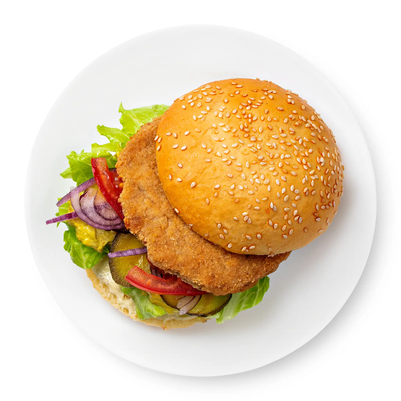 Изображение товара Бургер с куриной котлетой и свежими овощами 180г Вилочка