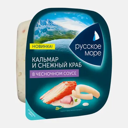 Салат из кальмара и снежного краба в чесночном соусе Русское Море 150г