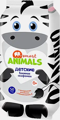 Салфетки влажные Smart Animals детские ромашка и витамин Е 50шт