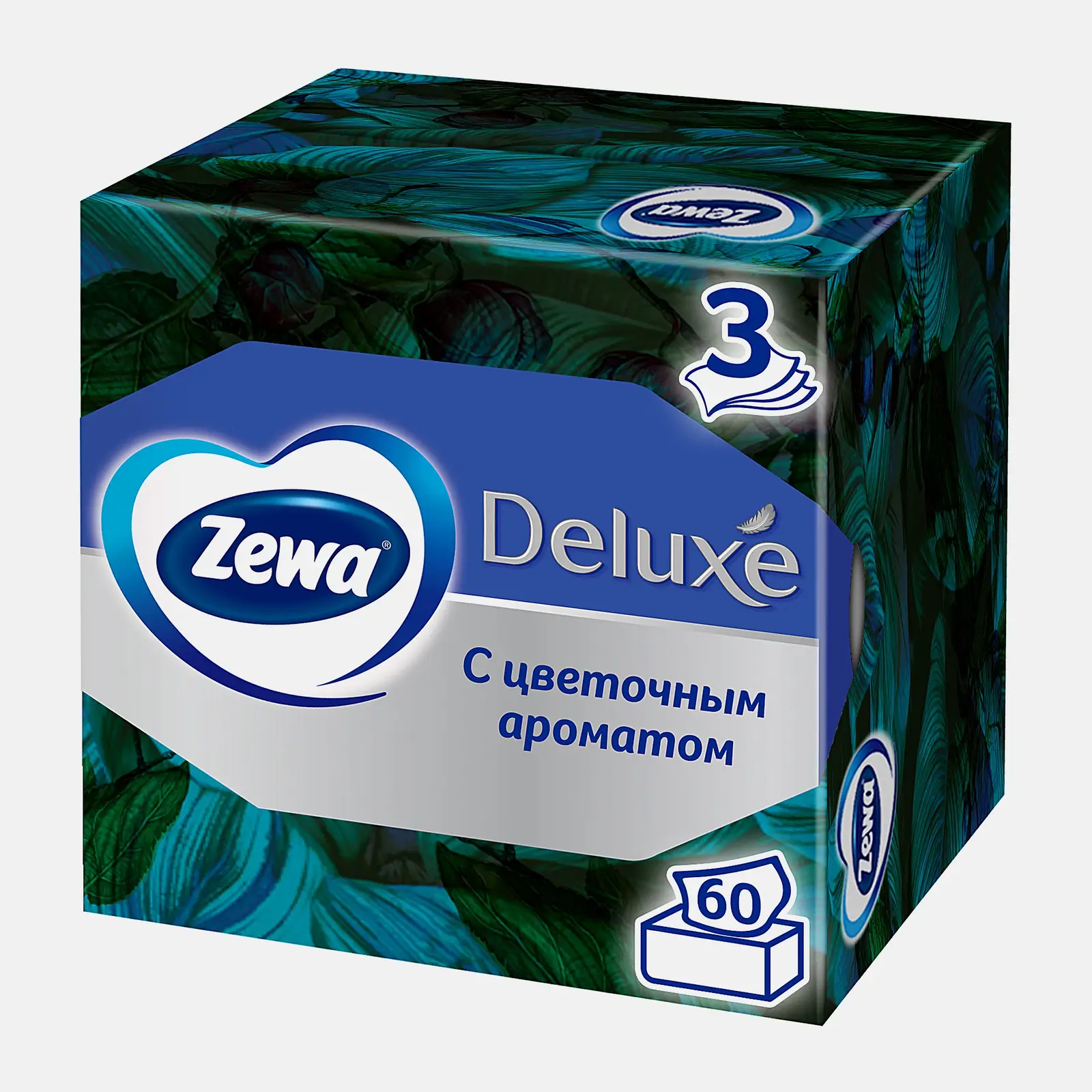 Салфетки бумажные в коробке Zewa Deluxe Арома Коллекция 3 слоя 60шт в ассортименте