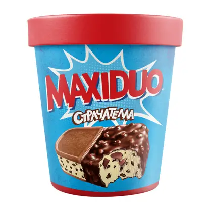 Изображение товара Мороженое Maxiduo Страчателла молочное с кусочками шоколадного печенья и темного шоколада ведро 282г
