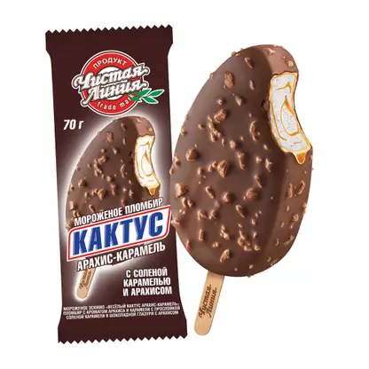 Изображение товара Мороженое Чистая Линия пломбир Кактус эскимо солёная карамель-арахис 70г