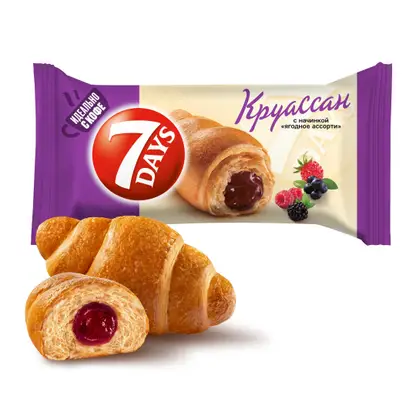 Изображение товара Круассан с ягодной начинкой 7Days 65г натуральный перекус ароматный воздушный десерт Изображение товара Круассан с ягодной начинкой 7Days 65г натуральный перекус ароматный воздушный десерт