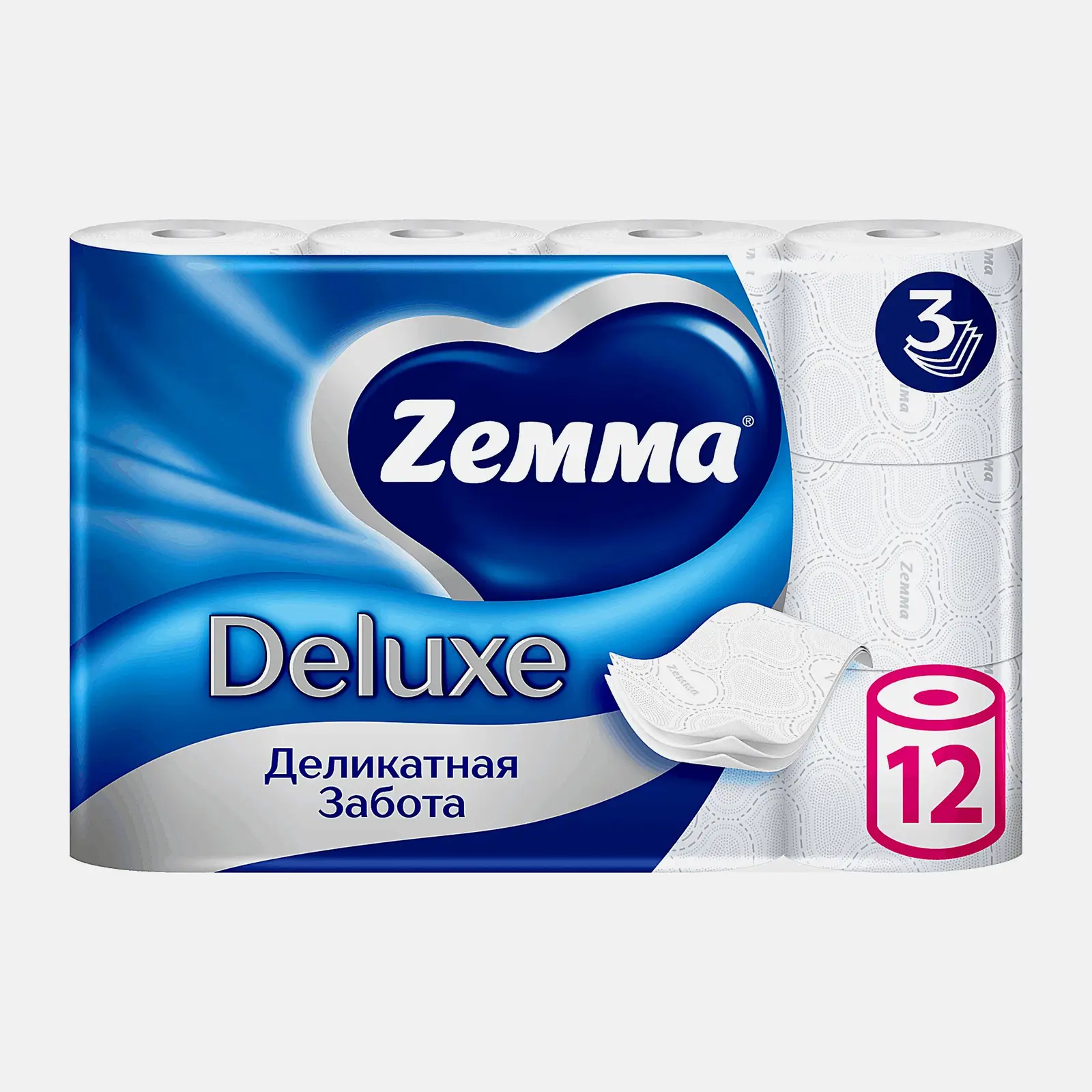 Туалетная бумага белая Deluxe Zemma 12 рулонов 3 слоя в ассортименте Туалетная бумага белая Deluxe Zemma 12 рулонов 3 слоя в ассортименте