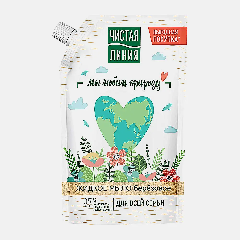 Березовое жидкое мыло для всей семьи Чистая линия 500мл