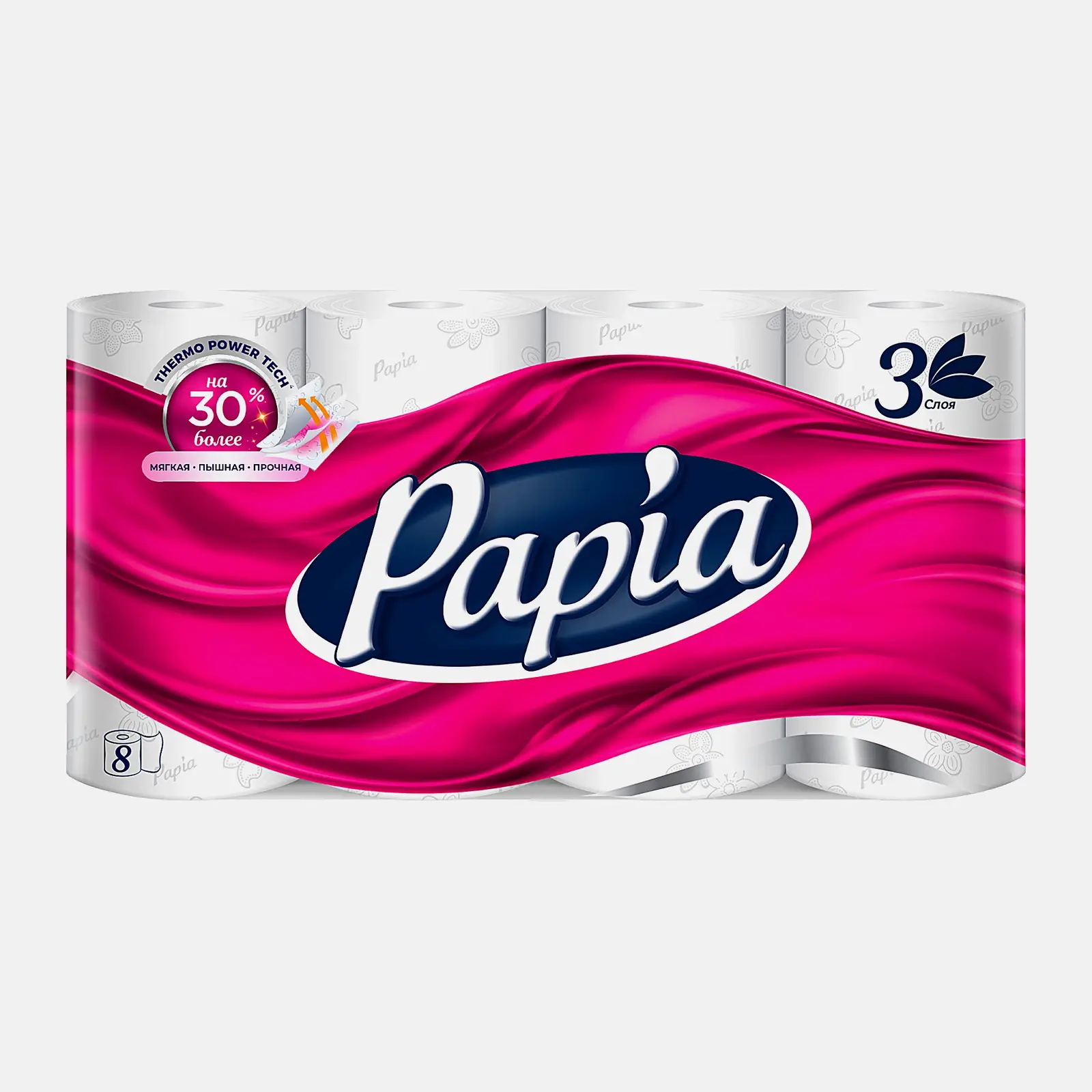 Изображение товара Трехслойная туалетная бумага Papia 8 рулонов мягкая и прочная