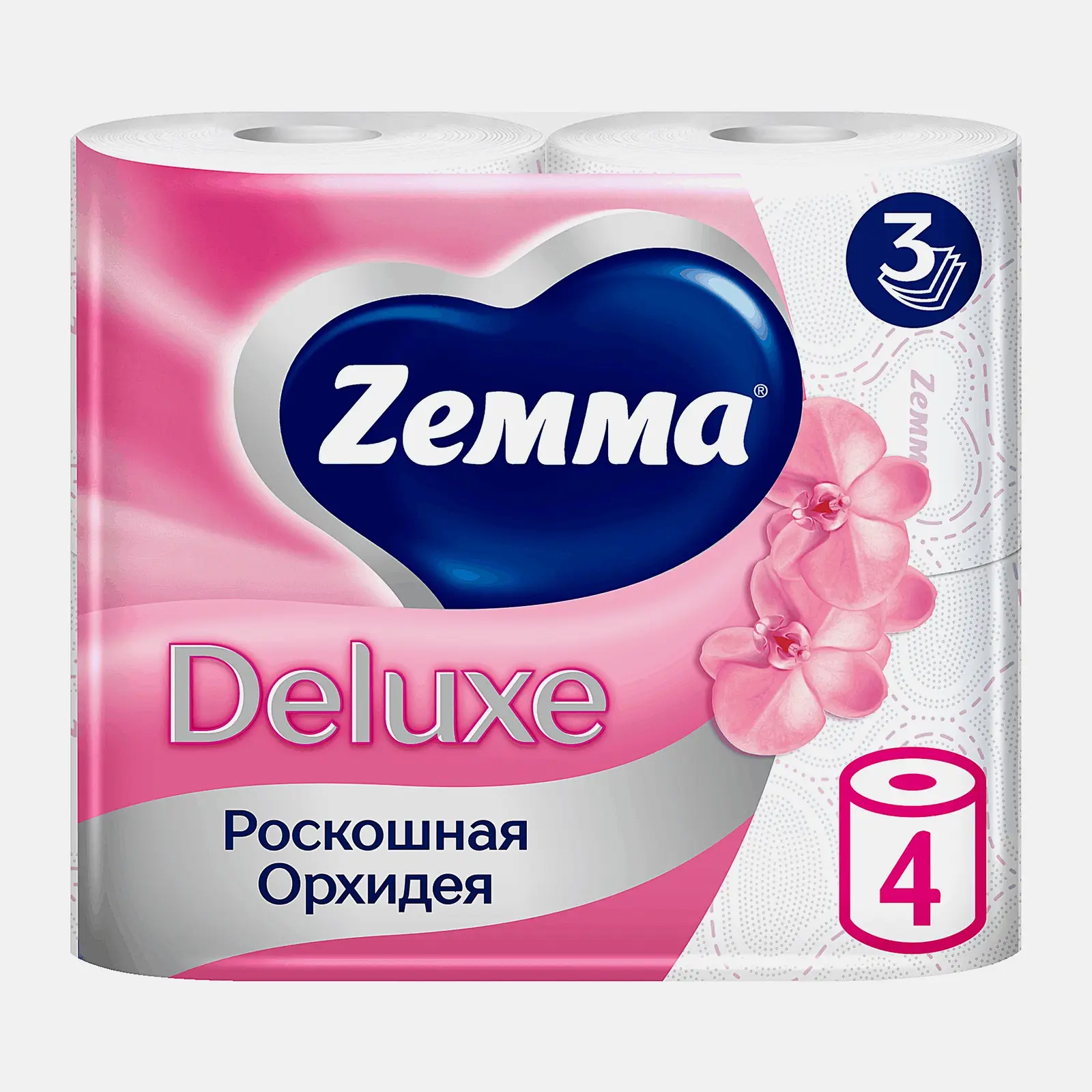 Туалетная бумага Орхидея Deluxe Zemma 4 рулонов 3 слоя