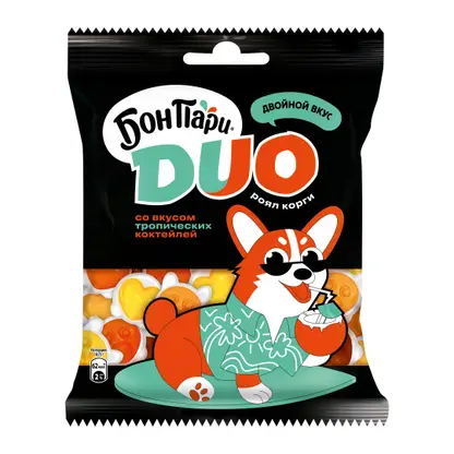 Изображение товара Мармелад Duo Корги жевательный со вкусом тропических фруктов Бон Пари 100г