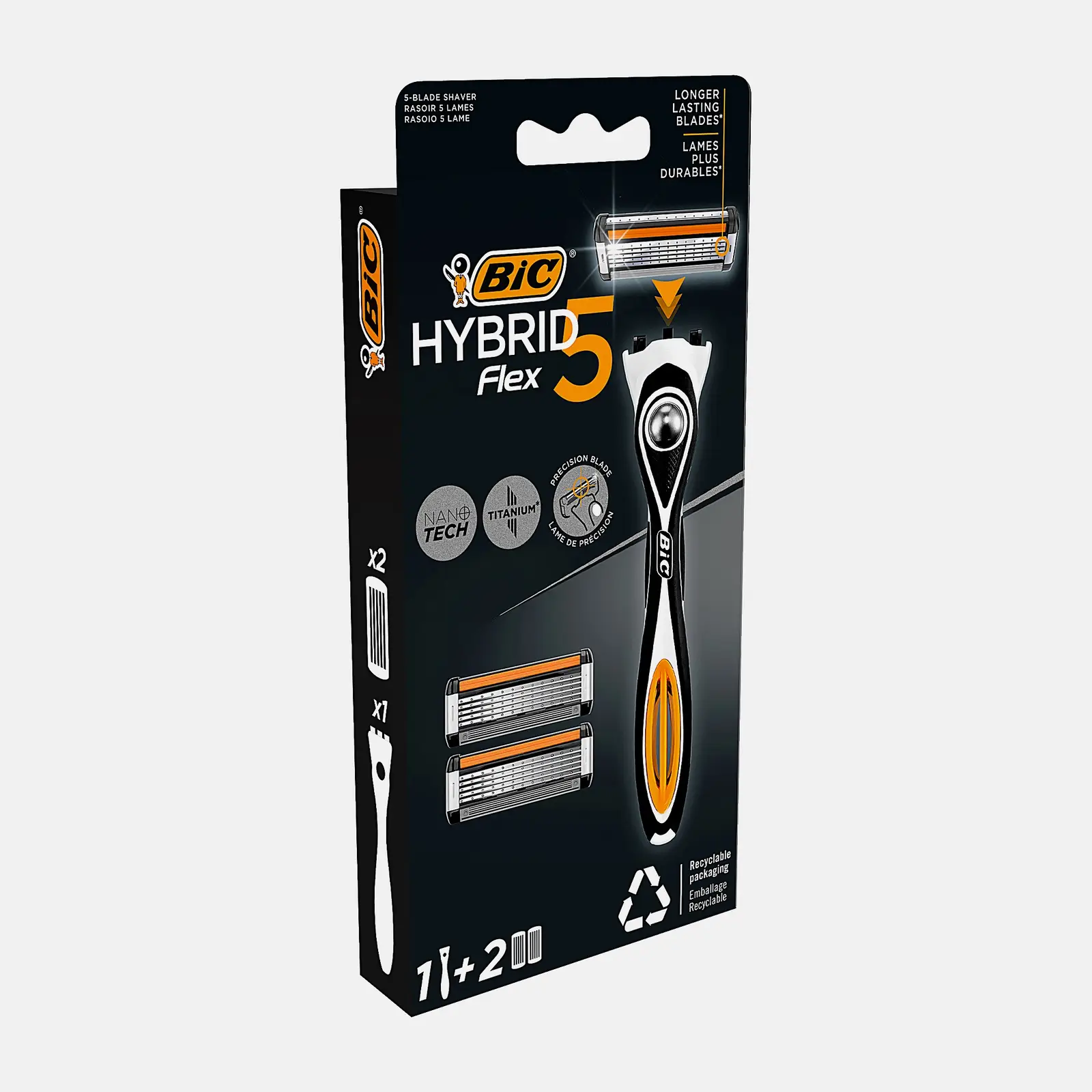 Бритва мужская BIC Hybrid 5 Flex 5 лезвий плавающая головка 1 ручка и 2 сменные кассеты
