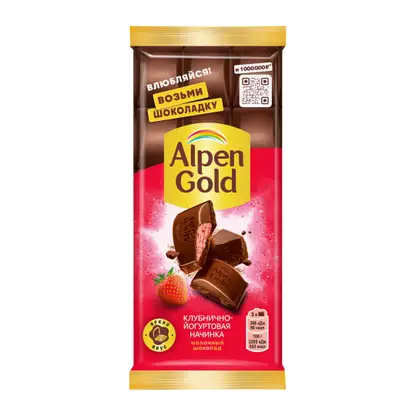 Изображение товара Шоколад Alpen Gold молочный с клубнично-йогуртовой начинкой 80г