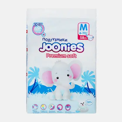 Подгузники Joonies Premium Soft р.M 6-11 кг 58шт
