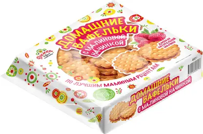 Изображение товара Печенье сдобное Домашнее вафельки с малиной Дымка 460г