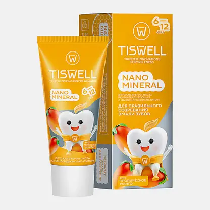 Зубная паста детская Tiswell реминерализующая с наногидроксиапатитом Тропическое манго с 6 лет 60мл