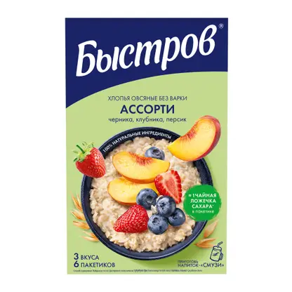 Изображение товара Каша Быстров Овсяная без варки Ассорти 6пак*40г