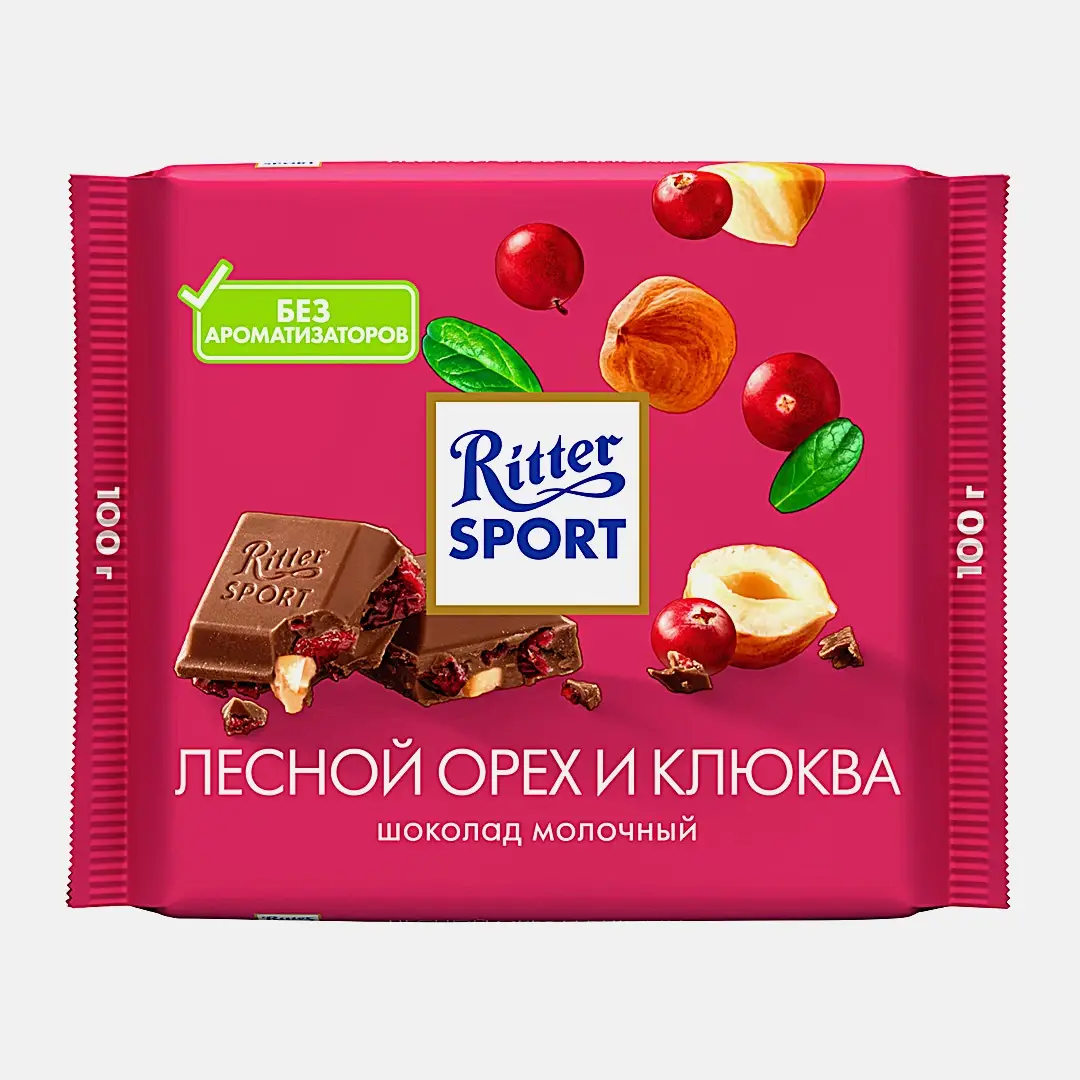 Шоколад молочный с кусочками клюквы и орехом лещины Ritter Sport 100г