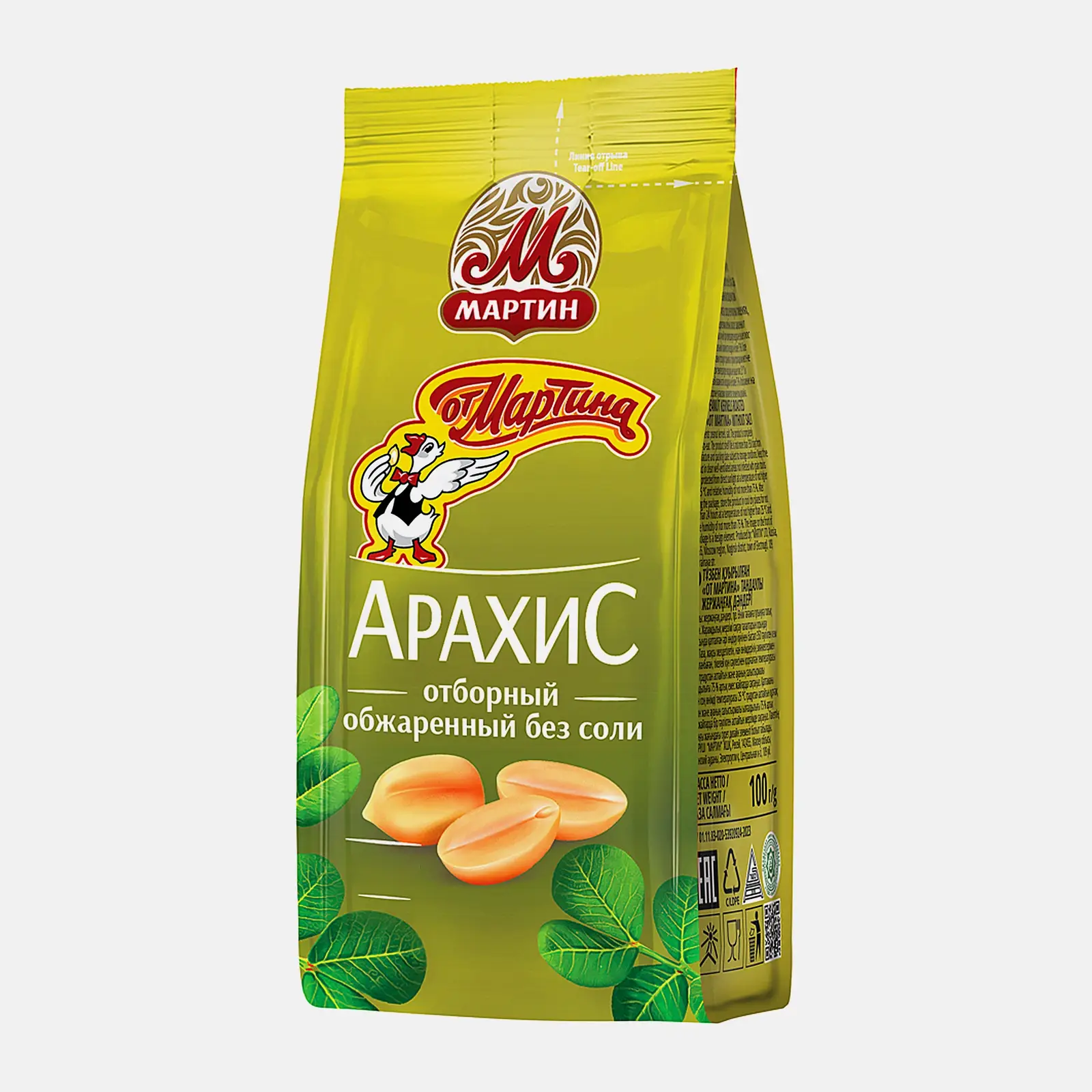 Изображение товара Отборный обжаренный арахис без соли 100г от Мартина