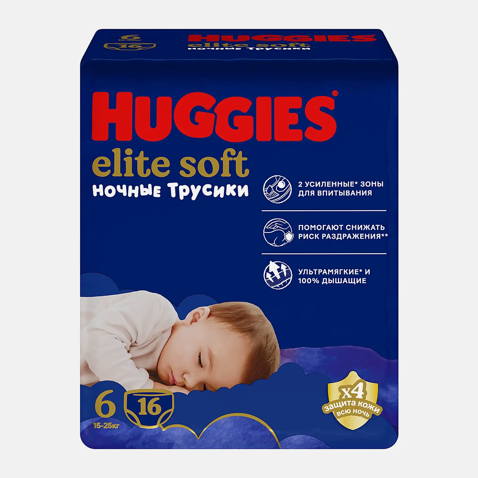 Подгузники-трусики ночные №6 15-25кг Huggies Elite Soft 16шт - фото 2