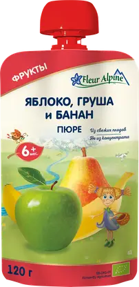 Изображение товара Пюре для детей Флёр альпин яблоко груша банан 120 г натуральное питание