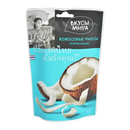Изображение товара Кокосовые чипсы Вкусы мира 40 г натуральный продукт хрустящие