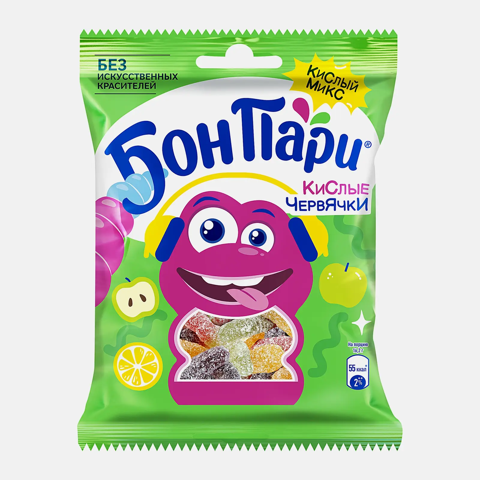 Изображение товара Мармелад жевательный Кислые червячки Бон Пари 75г натуральные красители