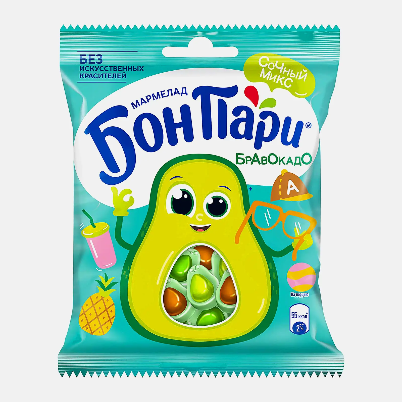 Изображение товара Мармелад жевательный Бравокадо со вкусом фруктов и тутти-фрутти 100г Бон Пари