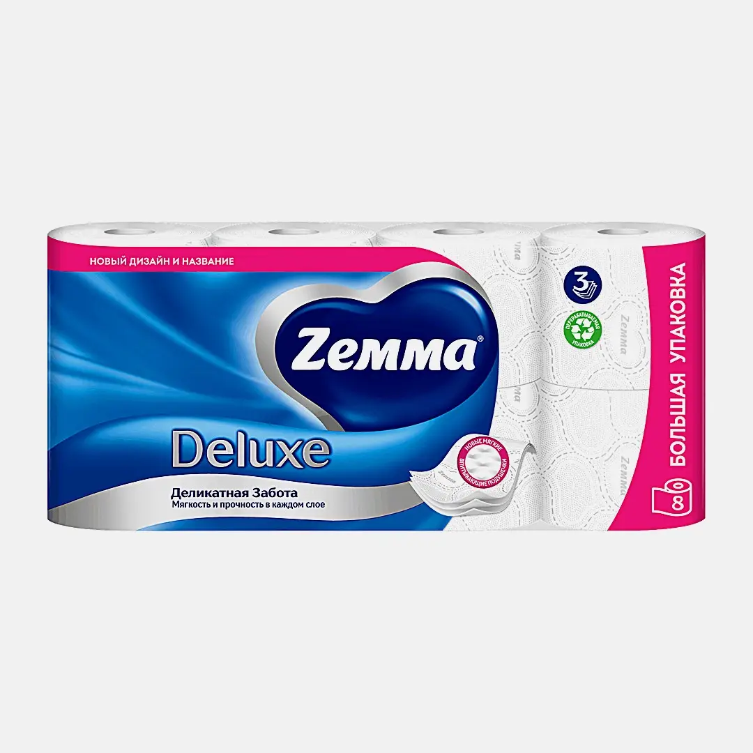 Туалетная бумага белая Deluxe Zemma 8 рулонов 3 слоя - фото 2