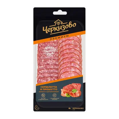 Изображение товара Колбаса Черкизово Прошутто+Сервелетти сырокопченая нарезка 85г