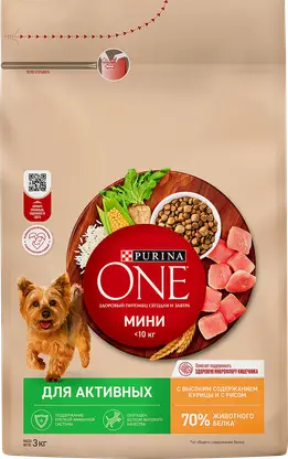 Сухой корм для активных собак мини пород с курицей и рисом Purina ONE 3кг