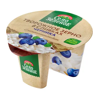 Изображение товара Творожное зерно Село Зеленое в сливках черника 5% 130г