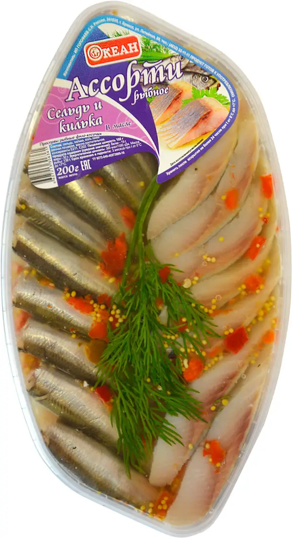 Изображение товара Ассорти Океан Килька и Сельдь филе-кусочки в масле 200г