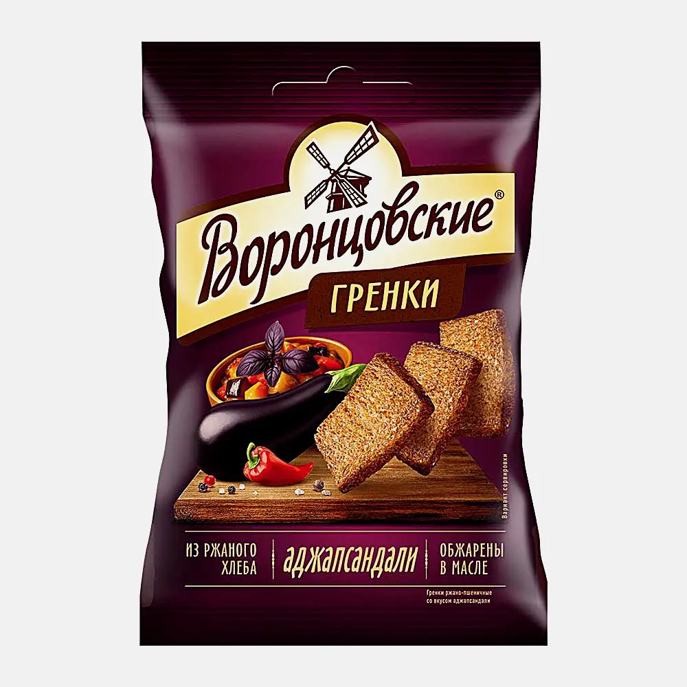 Гренки ржаные со вкусом Аджапсандали Воронцовские 60г Гренки ржаные со вкусом Аджапсандали Воронцовские 60г