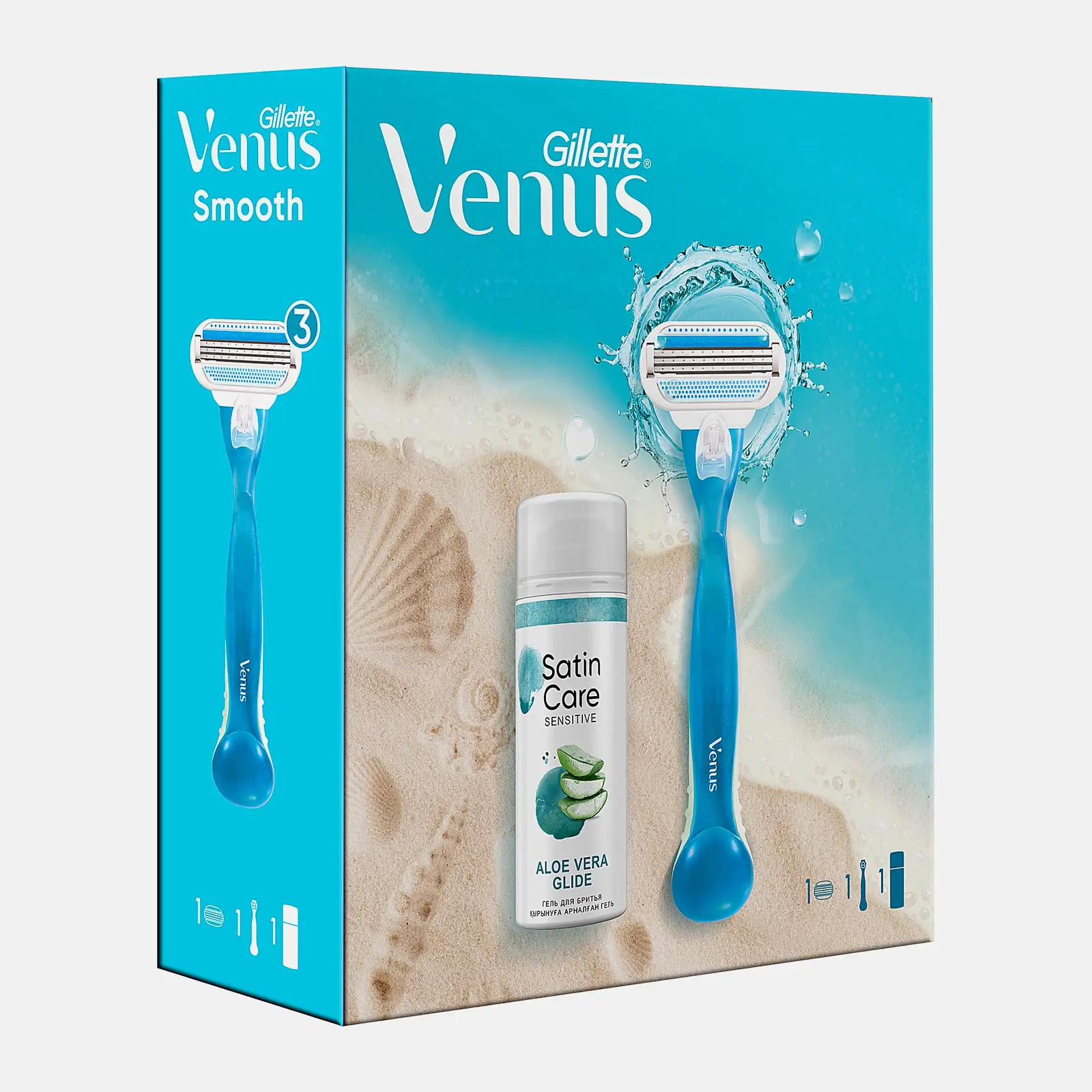 Подарочный набор для бритья Gillette Станок Venus Smooth со сменной кассетой + Гель для бритья Satin Care 75мл