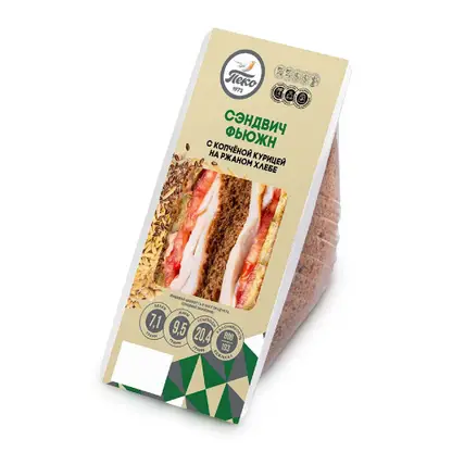 Изображение товара Сэндвич ржаной с копченой курицей и соусом Фьюжн 200г