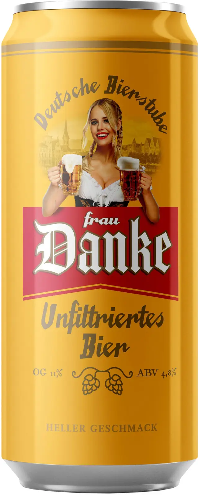 Изображение товара Пиво Frau Danke светлое нефильтрованное 450 мл 4.8% алк