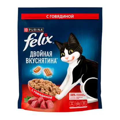 Изображение товара Корм сухой Felix "Двойная Вкуснятина" с мясом 600г для взрослых кошек