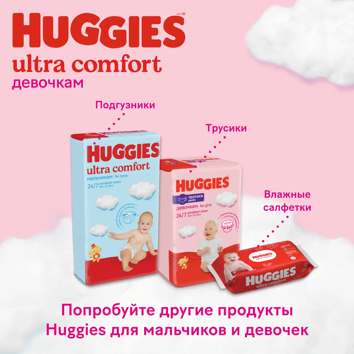 Подгузники для девочек Huggies Ultra Comfort р.4 8-14кг 66шт