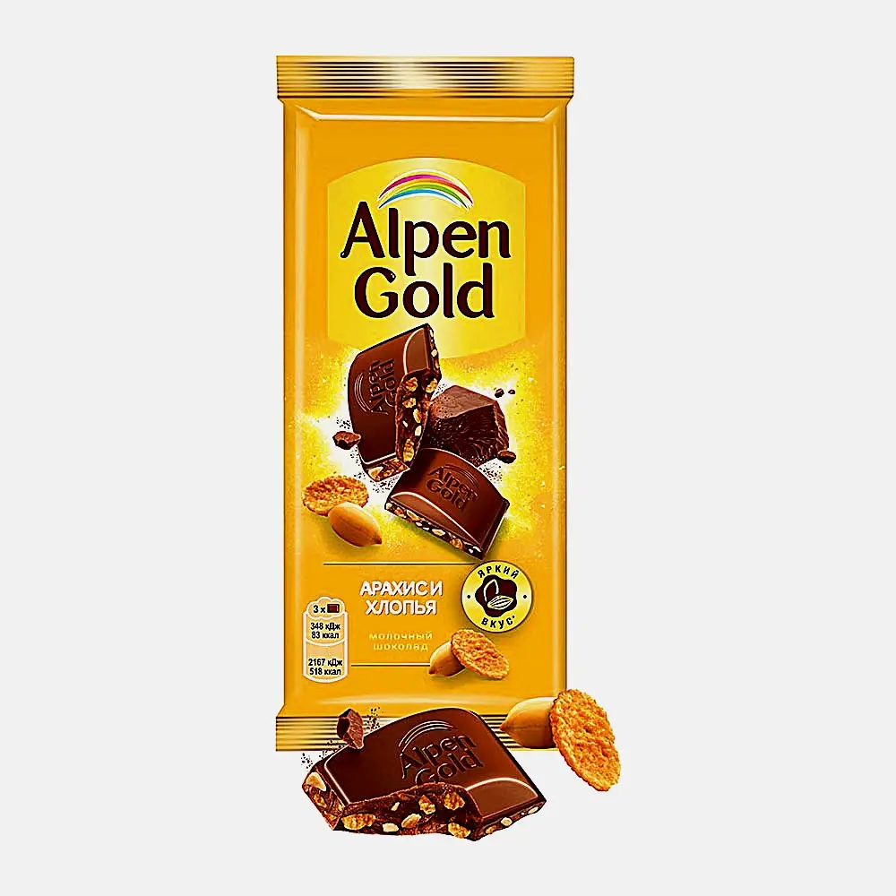 Шоколад Alpen Gold молочный Арахис и кукурузные хлопья 80г