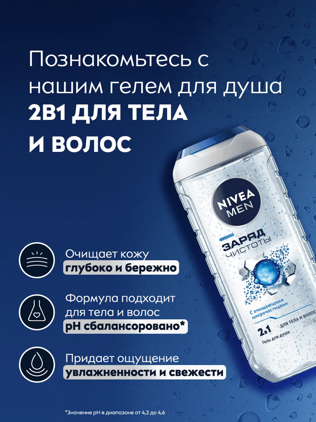 Гель для душа NIVEA Men Заряд чистоты 250мл